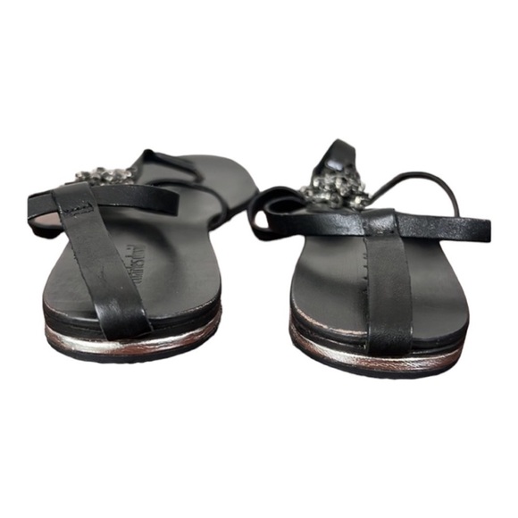 Charles David Black Embellished Jeweled Ankle Strap Flat Sandal Size 8 - Picture 9 of 11